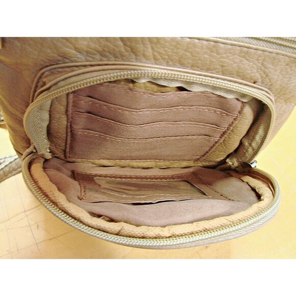 Purse King Mini Duchess Crossbody Bag Purse Organizer Soft Leather Tan Beige - Picture 5 of 12